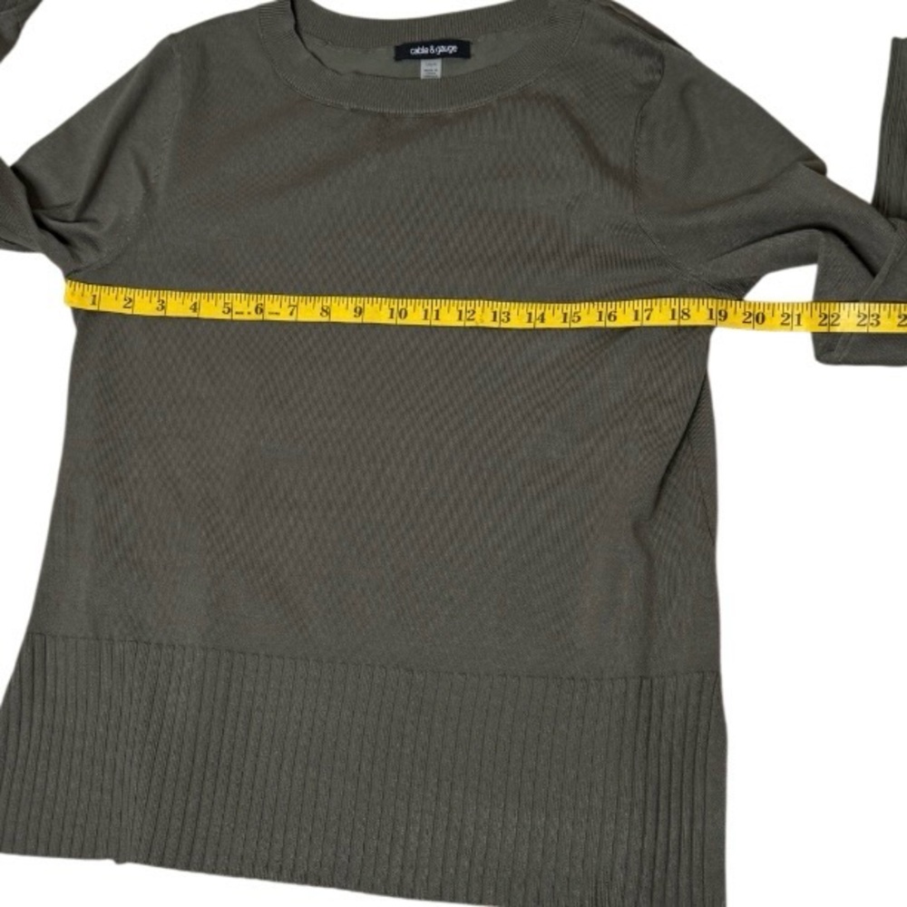 Cable & Gauge Olive Green Tunic Sweater Ribbed Trim Long Sleeve Pullover Size‎ L - Picture 7 of 8